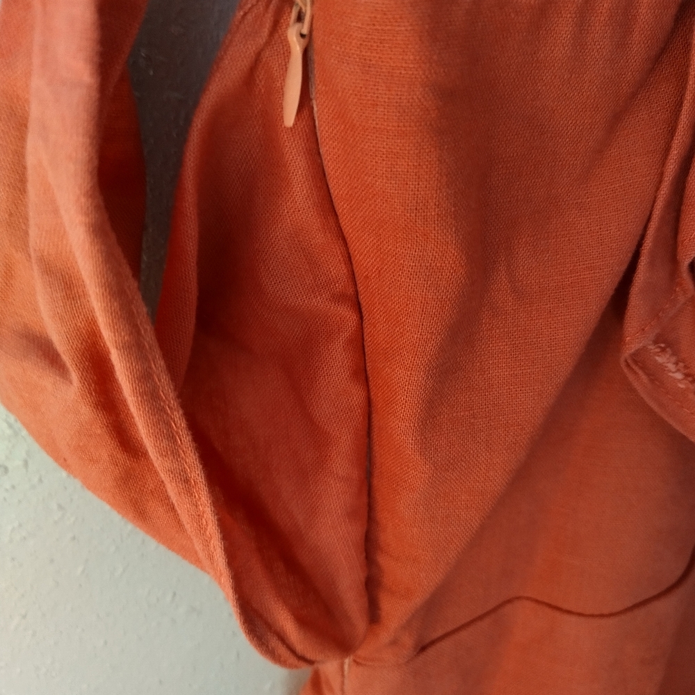 Lulus Linen Blend Terracotta Tie Back Side Button Mini Dress Size XS - Picture 11 of 12